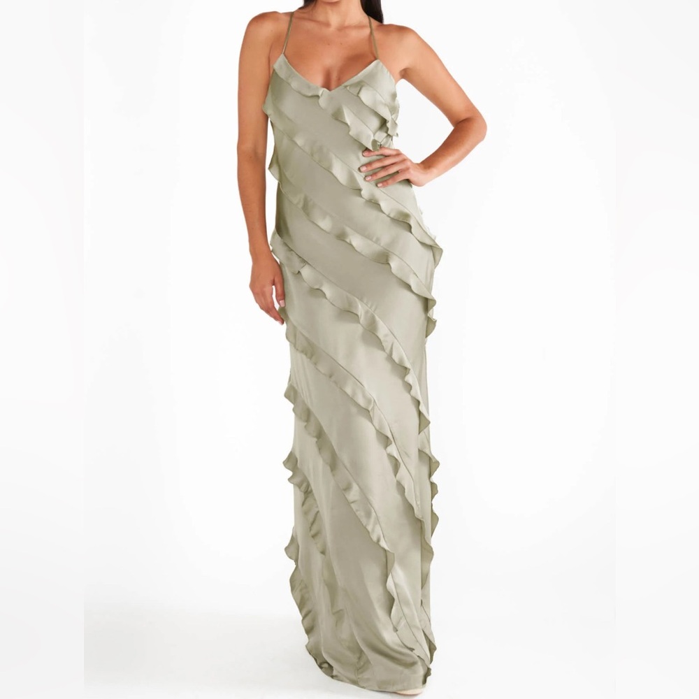 Show Me Your MuMu Sage Green Ruffle Bridesmaid Maxi Dress